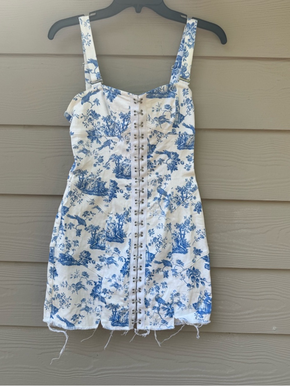 For Love And Lemons Monika Mini Dress Floral Blue White - Picture 5 of 15